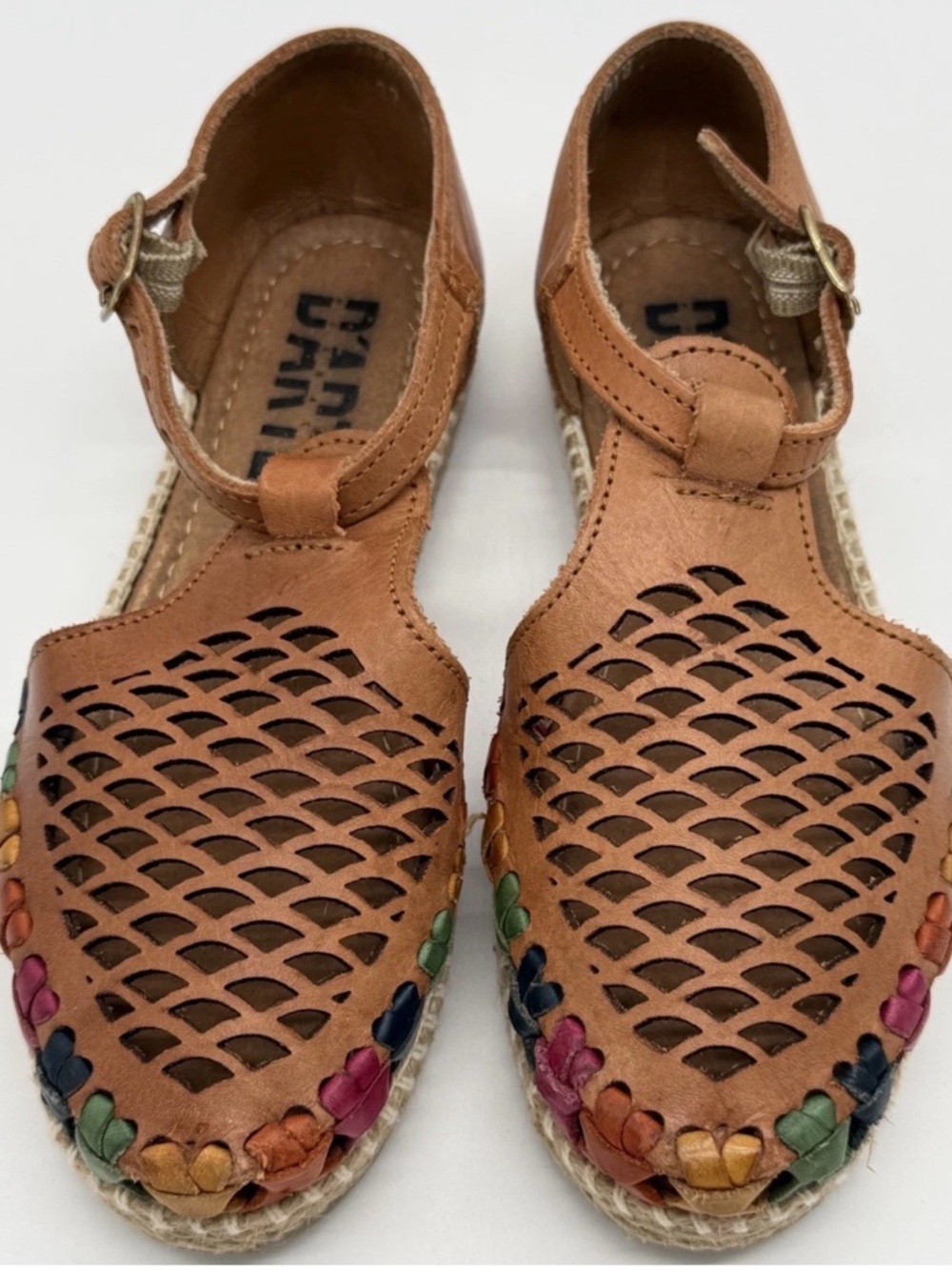 Mexican Leather Huarache Sandals Women Sz 5 (Mex 22) Boho Artisan Woven Colorful